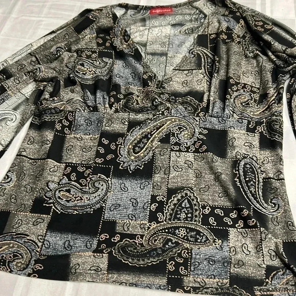 Vtg,open bell sleeve top,some velvet,paisley,XS, surplice,fairygoth,boho,ties.EC - Picture 9 of 15